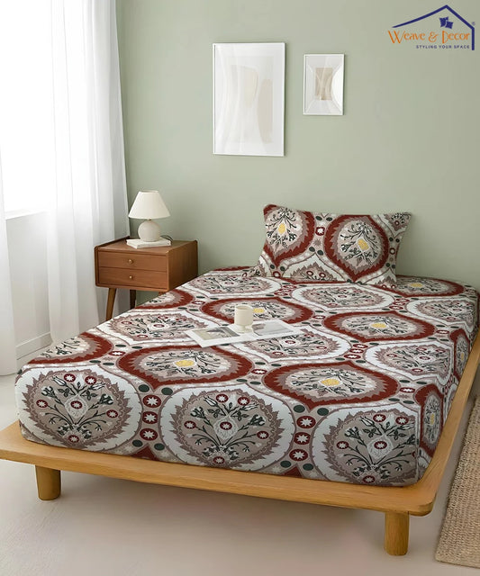 Mughal Motif Flat Bedsheet With Pillow Covers