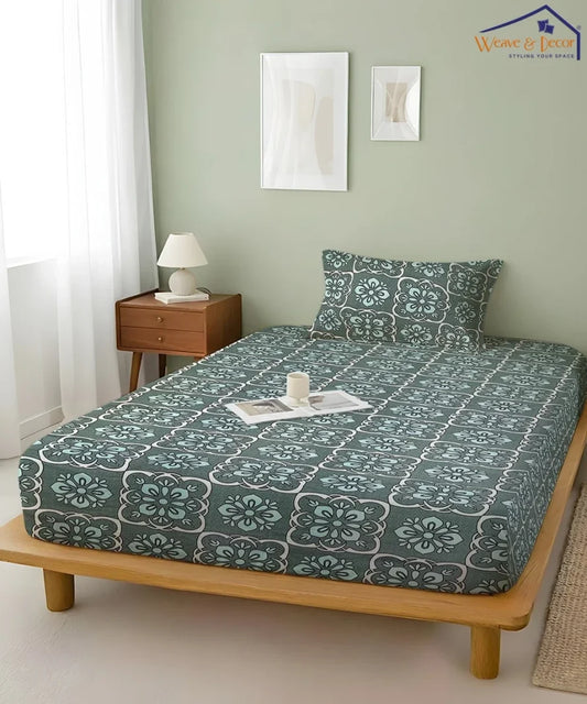Teal Mosaic  Flat Bedsheet With Pillow Covers