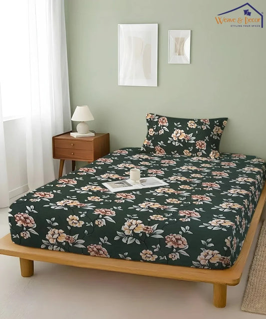 Botanical Noir Flat Bedsheet With Pillow Covers