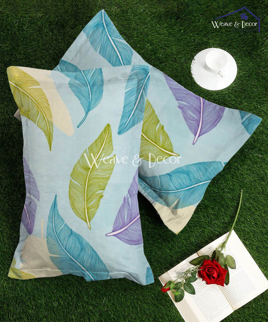 Pale  Turquoise Leafy Pattern Pillow Cover Set of 2