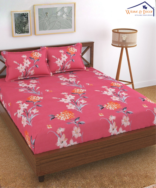 Pink Petal Harmony Super King Fitted Bedsheet With 2 Pillow Covers