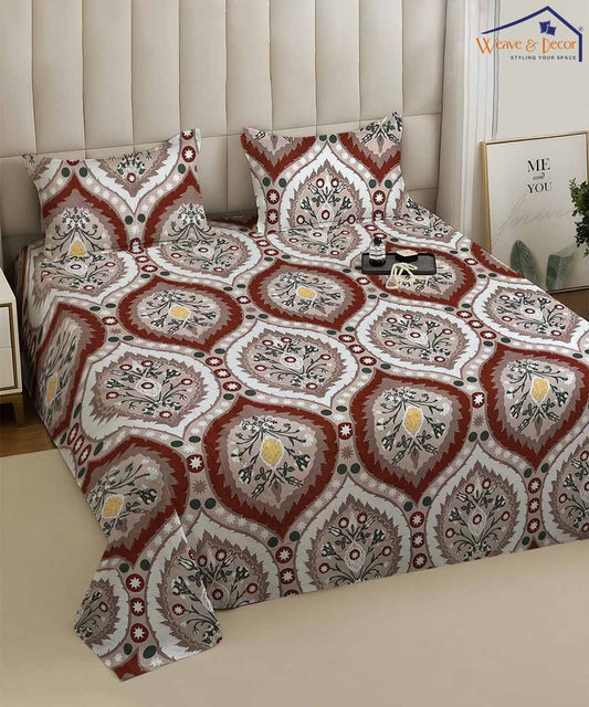 Mughal Motif Flat Bedsheet With Pillow Covers