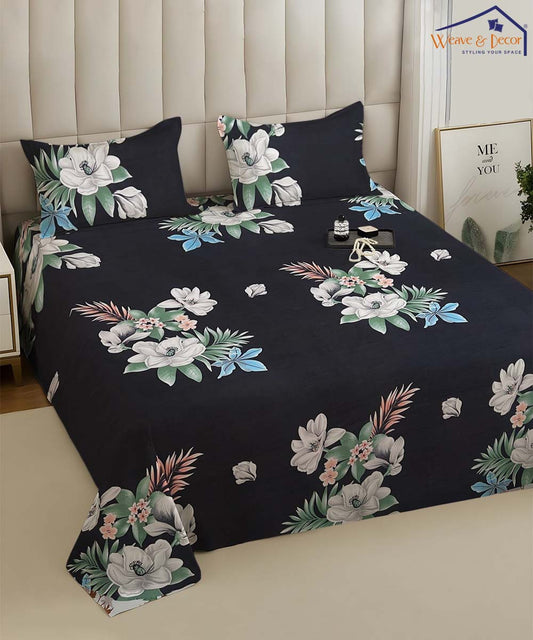 Noir Bloom  Single Bedsheet With 1 Pillow Cover