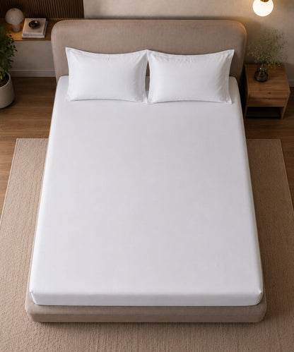Pure White Solid Fitted Bedsheet With Pillow Cover