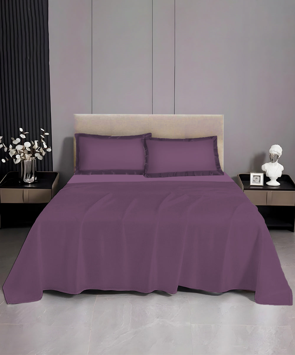 Pastel Purple Solid  Flat Double Bedsheet With 2 Pillow Covers
