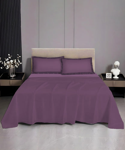 Pastel Purple Solid  Flat Double Bedsheet With 2 Pillow Covers