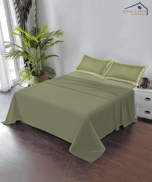 Pastel Olive  Solid   Single Bedsheet With 1 Pillow Cover