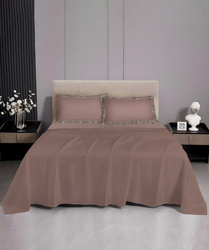 Pastel Brown Solid Flat Double Bedsheet With 2 Pillow Covers