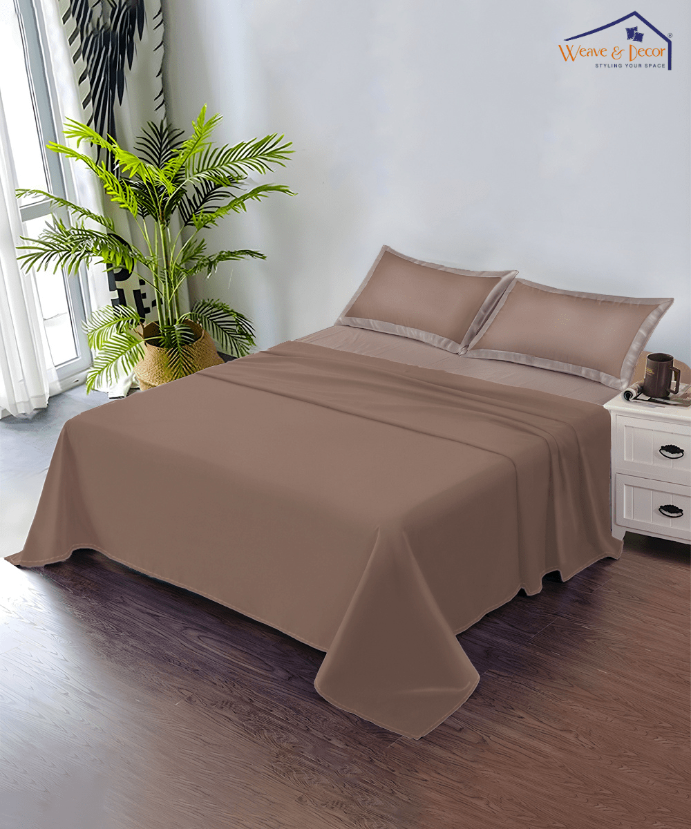 Pastel Brown Solid  Flat Double Bedsheet With 2 Pillow Covers