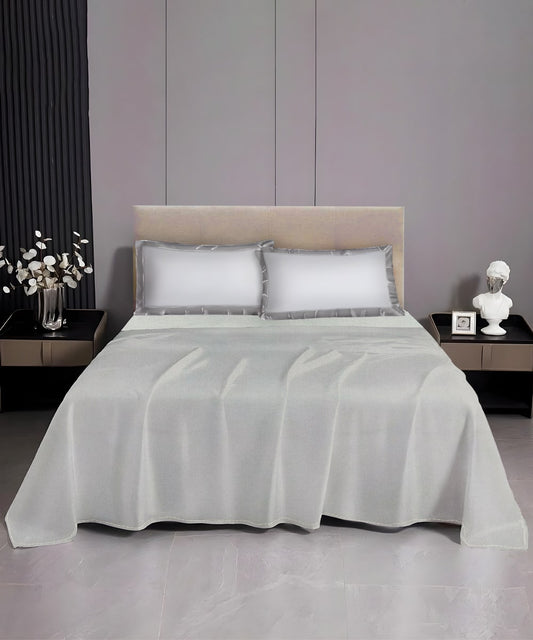 Pastel Light Grey Solid Super King Fitted Bedsheet With 2 Pillow Covers