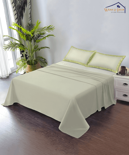 Pastel Green Solid Flat Double Bedsheet With 2 Pillow Covers
