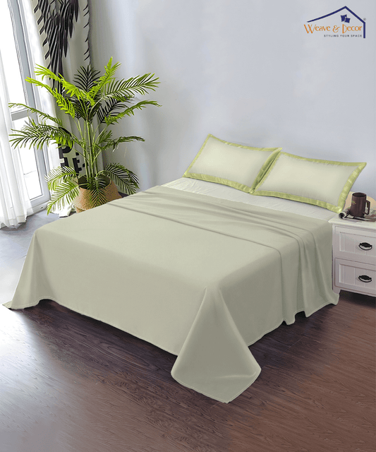 Pastel Green Solid Single Fitted Bedsheet With 1 Pillow Cover