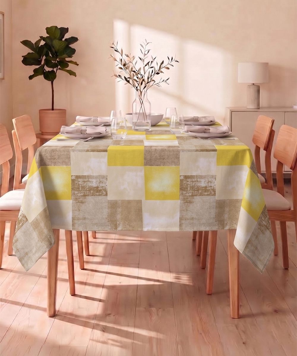 Checkered Table Cloth | Yellow & Beige | Soft, Washable & Reusable | 6-8 Seater
