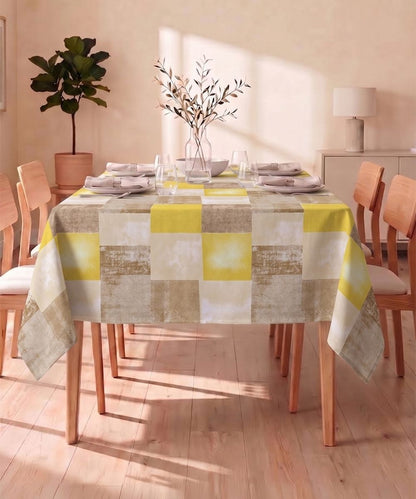 Checkered Table Cloth | Yellow & Beige | Soft, Washable & Reusable | 6-8 Seater