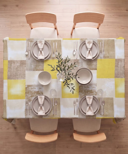 Checkered Table Cloth | Yellow & Beige | Soft, Washable & Reusable | 6-8 Seater
