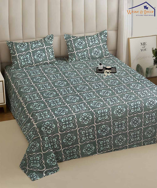 Teal Mosaic Flat Bedsheet With Pillow Covers