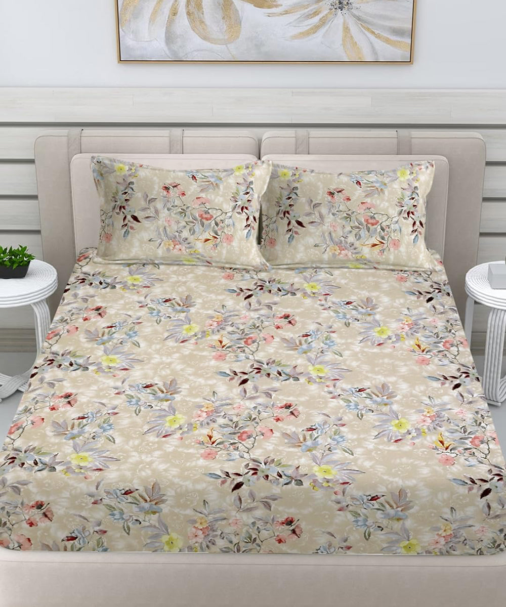 Blossom Beige Delight Flat Double Bedsheet With 2 Pillow Covers