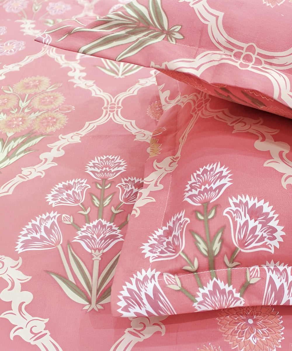 Coral Blossom Fitted Bedsheet With Pillow Cover