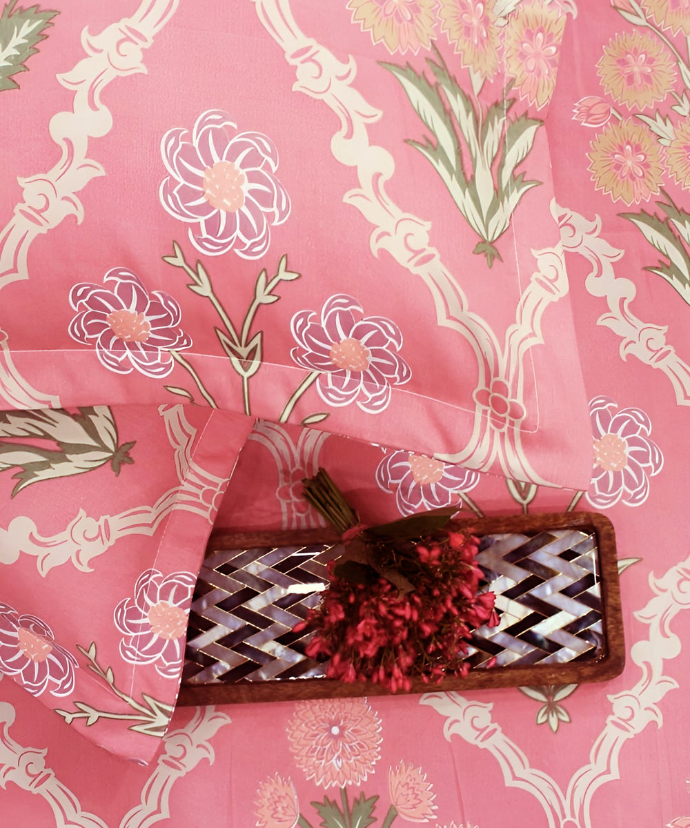 Coral Blossom Fitted Bedsheet With Pillow Cover