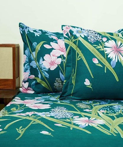 Evergreen Floral Charm Flat Double Bedsheet With 2 Pillow Covers