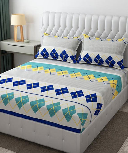 Multi Colour Flat Double Bedsheet With 2 Pillow Covers