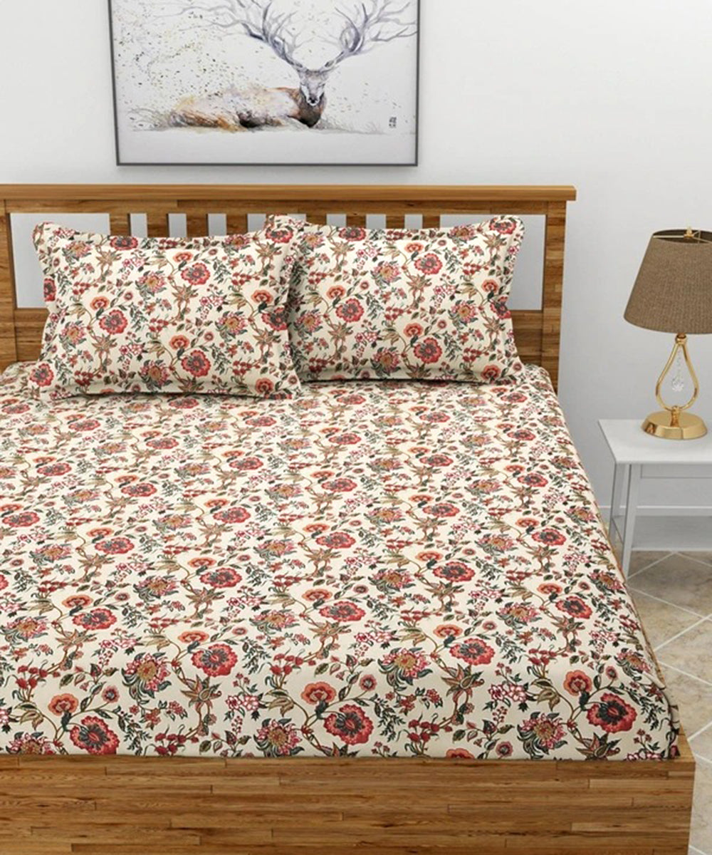 Floral Grace Flat Double Bedsheet With 2 Pillow Covers