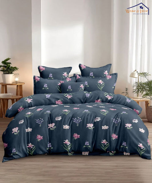 Floral Elegance Dark Base King Size Bedsheet With 2 Pillow Covers