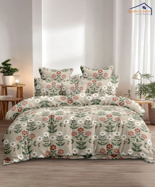 Floral Garden Cream King Size Bedsheet With 2 Pillow Covers