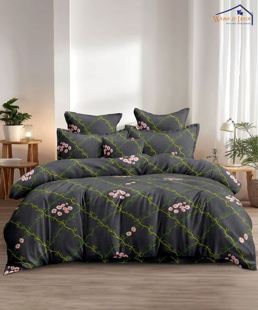 Midnight Blossom King Size Bedsheet With 2 Pillow Covers