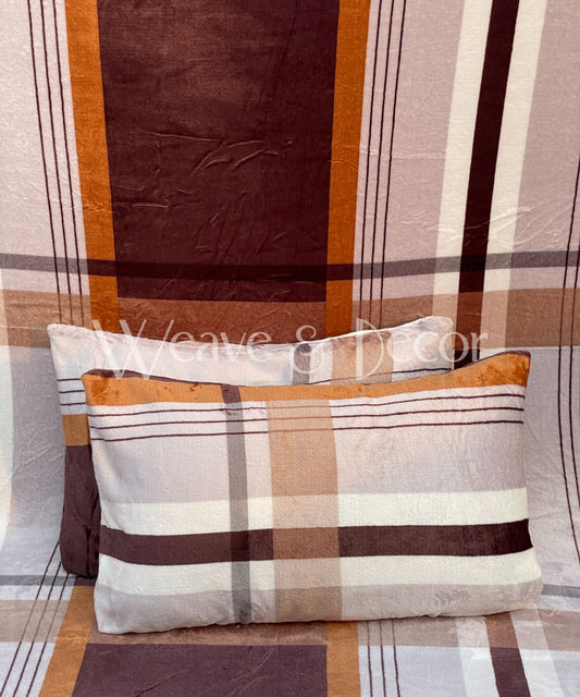 Brown Checks Warm Flannel Double Bedsheet with 2 Pillow Cover