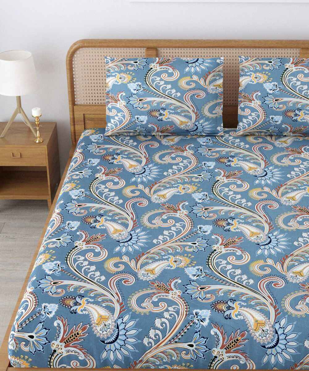 blue fitted bedsheet 