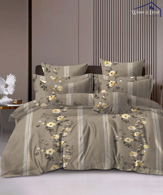 Golden Rose Stripe Flat Bedsheet With Pillow Covers
