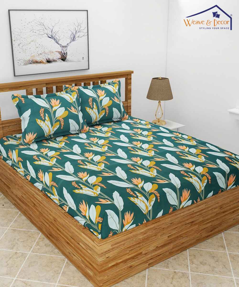 green floral queen fitted bedsheet 