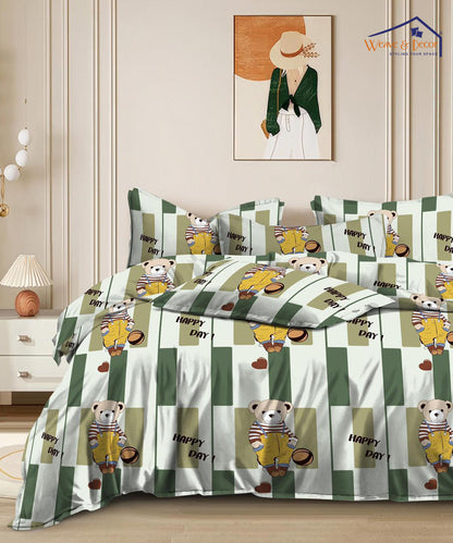 weave&décor Green bear flat double bedsheet 