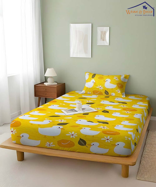 Yellow Duckie Kids Single Bedsheet With 1 Pillow Cover