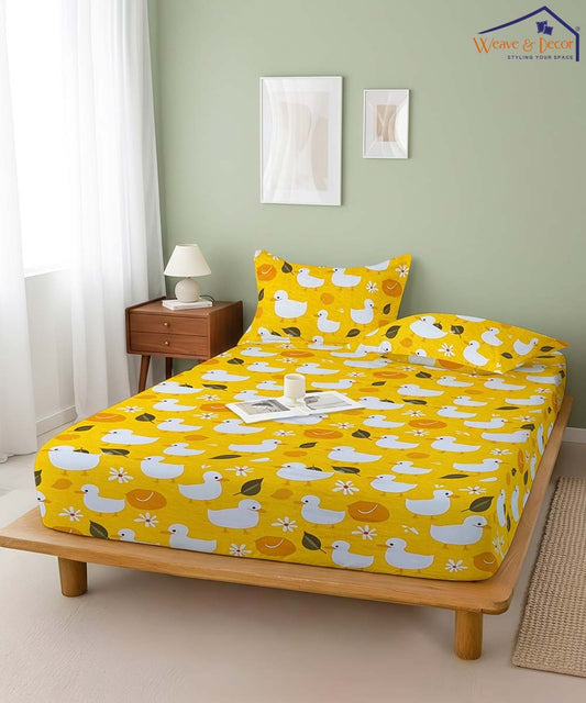 Yellow Duckie Kids Fitted Bedsheet With Pillow Cover