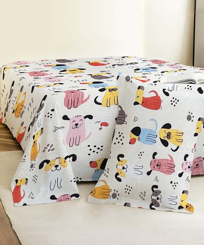 Puppy Pop Kids Flat Bedsheet With Pillow Covers