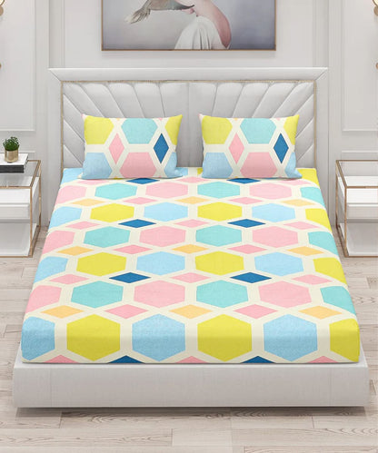 Hexa Geometric Fitted Bedsheet With Pillow Cover