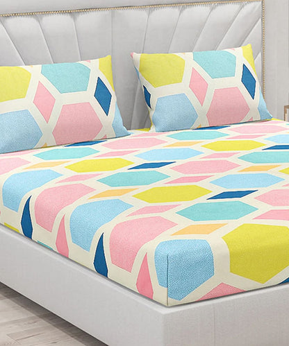 Hexa Geometric Fitted Bedsheet With Pillow Cover