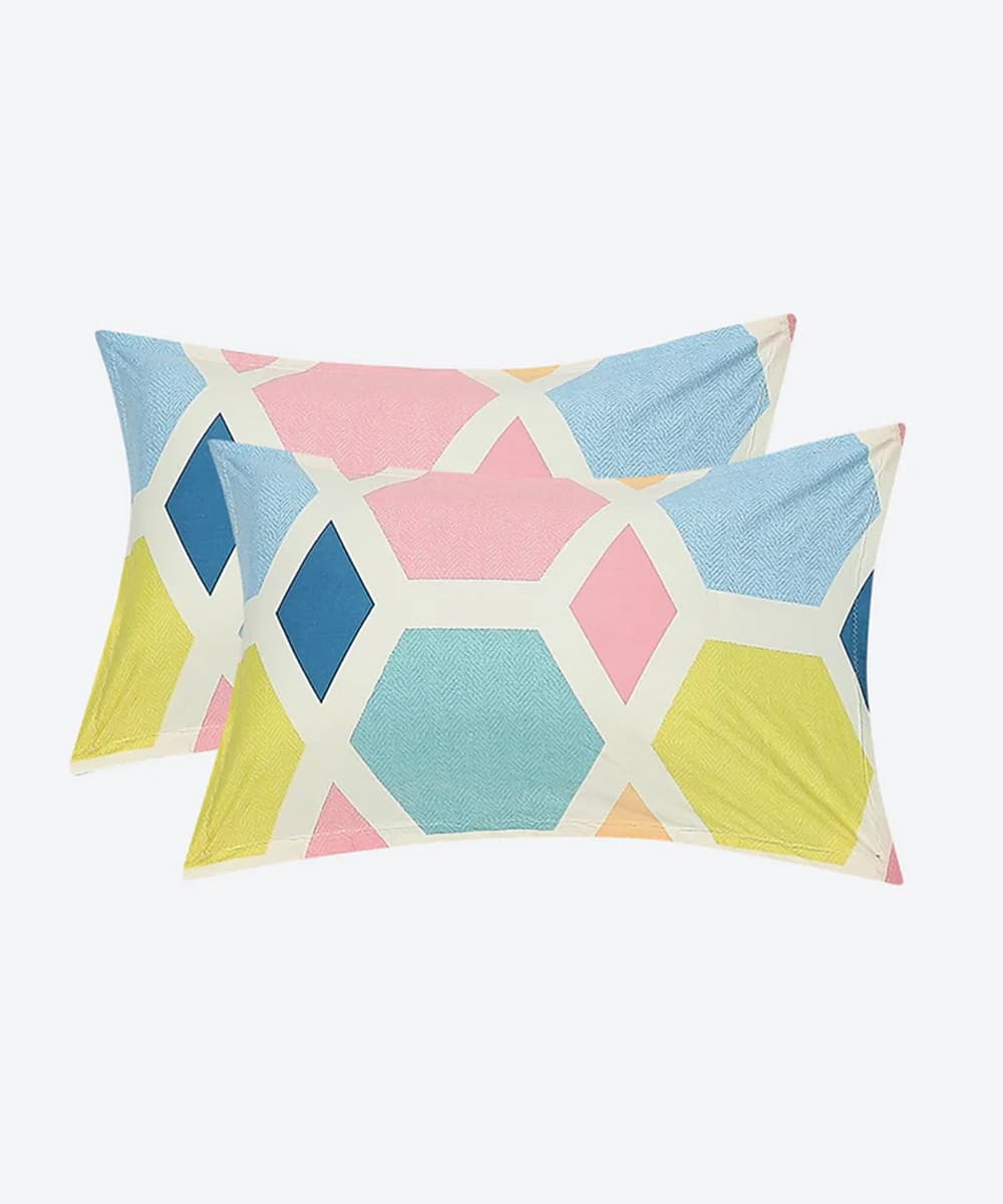 Hexa Geometric Fitted Bedsheet With Pillow Cover