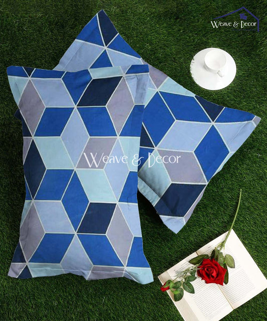 Blue Geometric Pillow Cover Set of 2