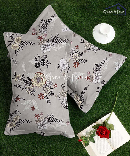 Grey Floral Pillow Cover Set of 2