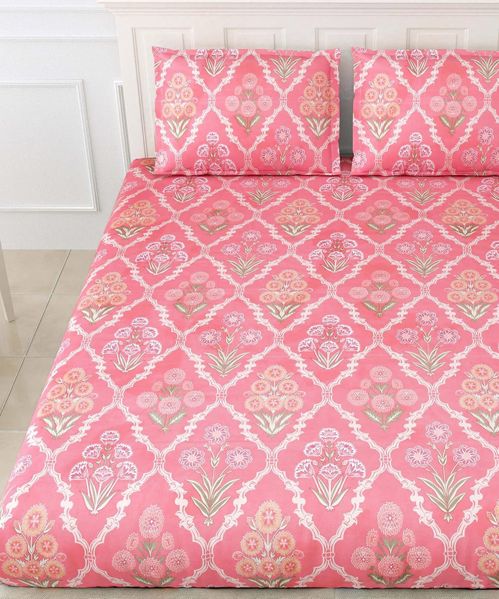 pink floral fitted bedsheet 