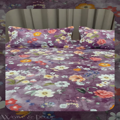 Lavender Bloom Flat Double Bedsheet With 2 Pillow Covers