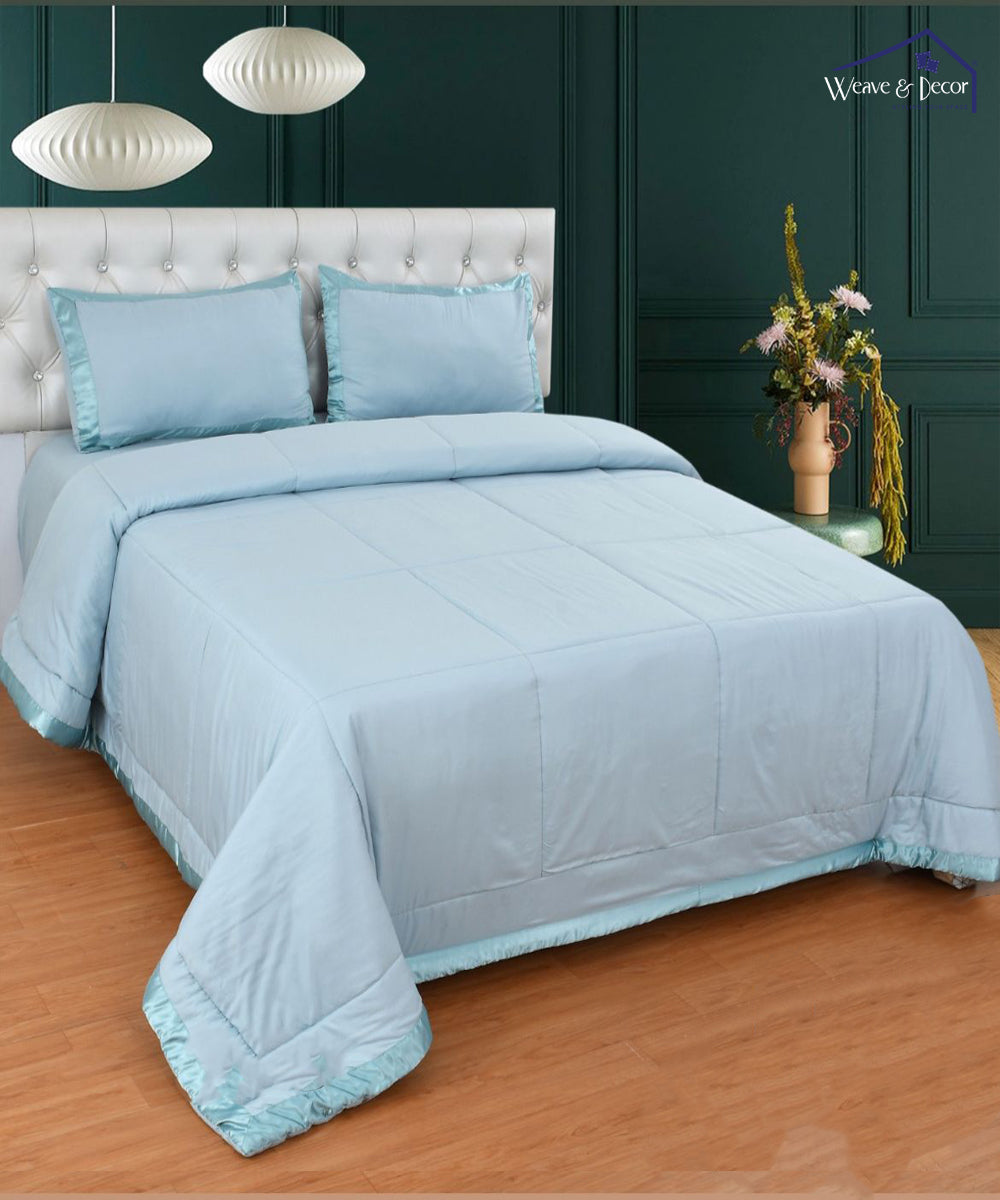 Powder Blue  Silky Soft Satin Comforter Set with Bedsheet & Pillow Covers