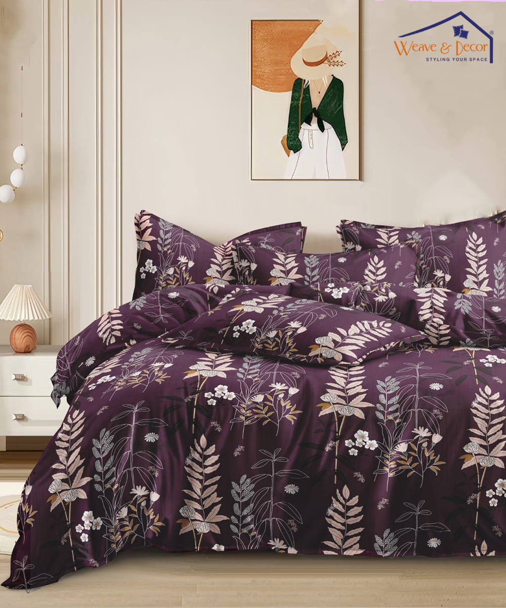 Twilight Flora Flat Double Bedsheet With 2 Pillow Covers