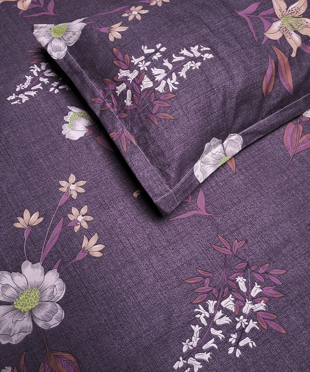 purple floral bedsheet with pillow cover 