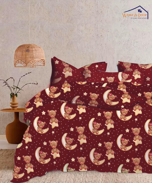 weave&décor Red teddy & moon flat double bedsheet 