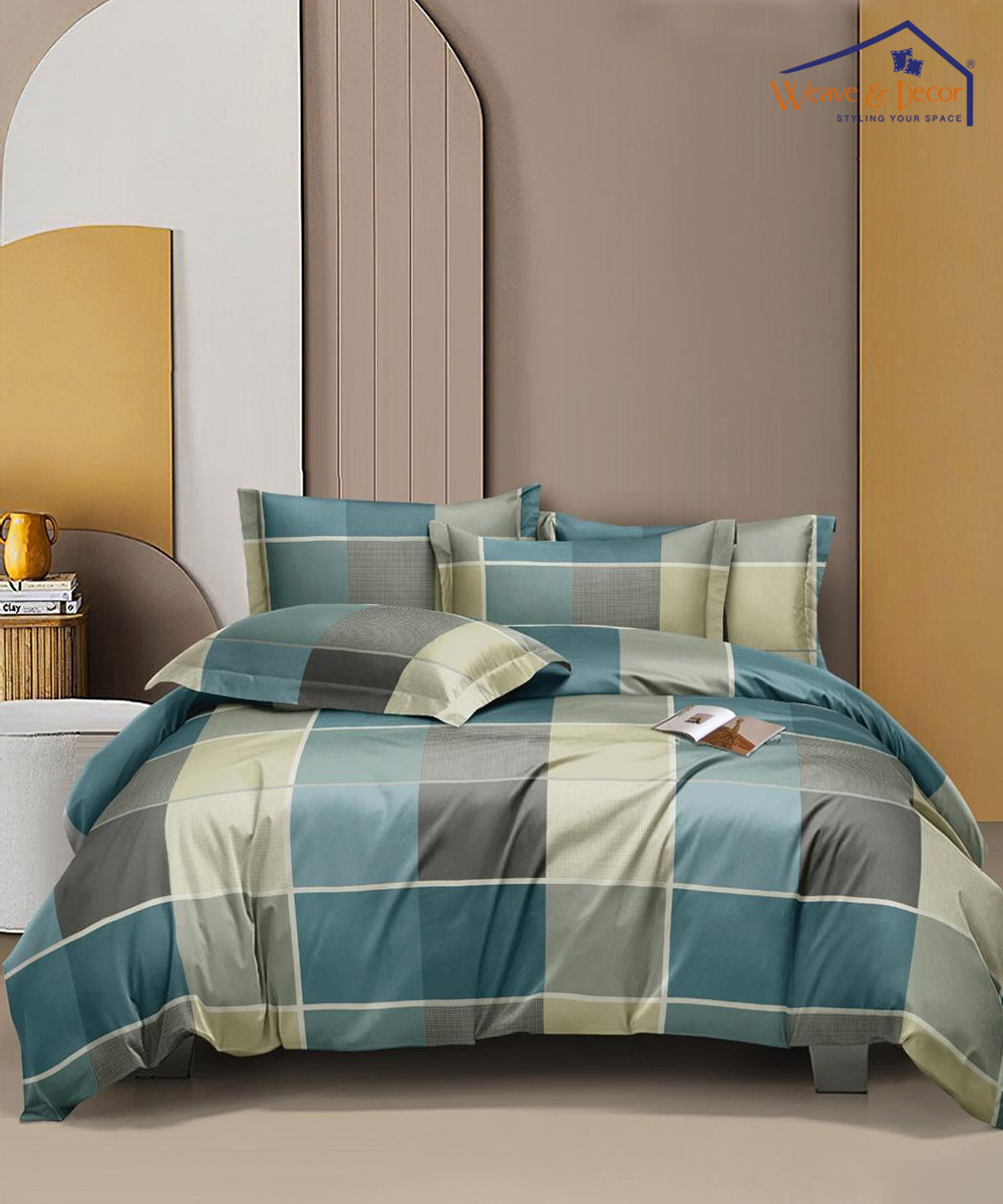 Ocean Grid Fitted Bedsheet With Pillow Cover