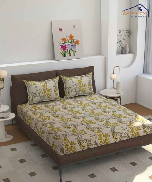 Sunlit Ferns  Flat Double Bedsheet With 2 Pillow Covers